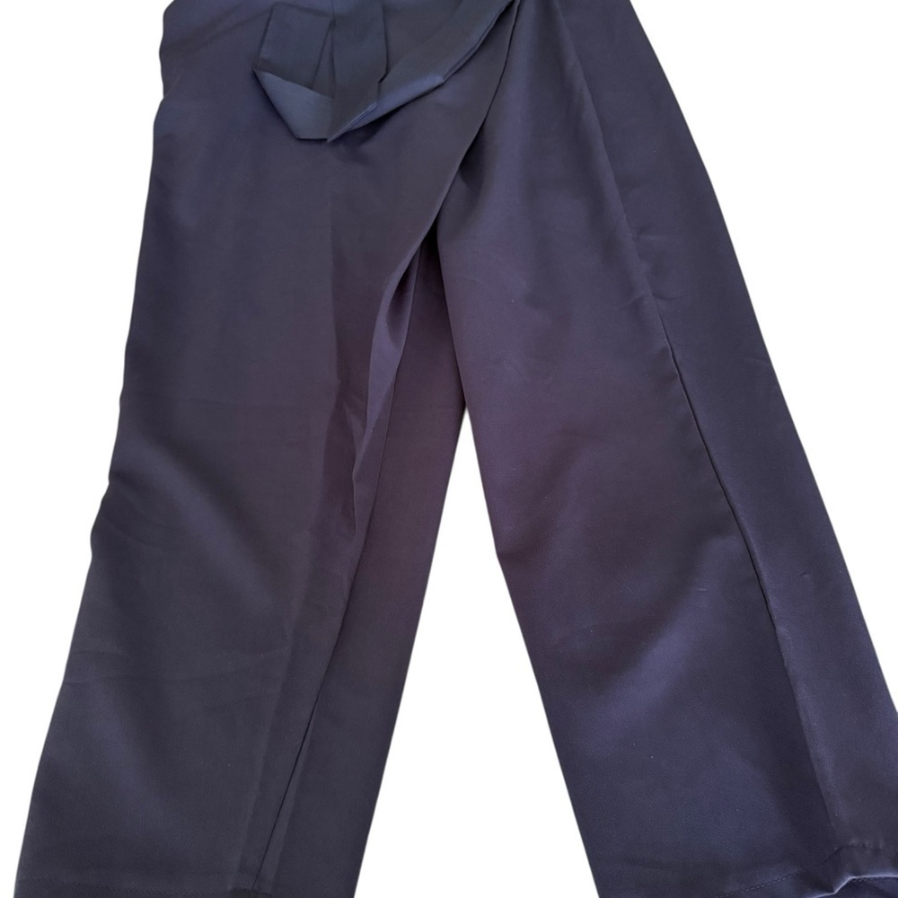 Chic Casual Navy Blue Asymmetrical Pants Wrap Shirt NWT - Picture 4 of 6